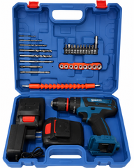 Taladro Atornillador Inalámbrico 21V con 2 Baterías + Kit de Brocas, Puntas y Maletín