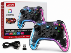 Control Gamer Inalámbrico LEHUAI Transparent Phantom RGB