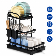 Organizador Escurridor de Platos de Cocina 3 Niveles con Porta Utensilios