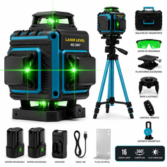 Nivel Láser 4D Profesional 16 Líneas Verde 360° Recargable